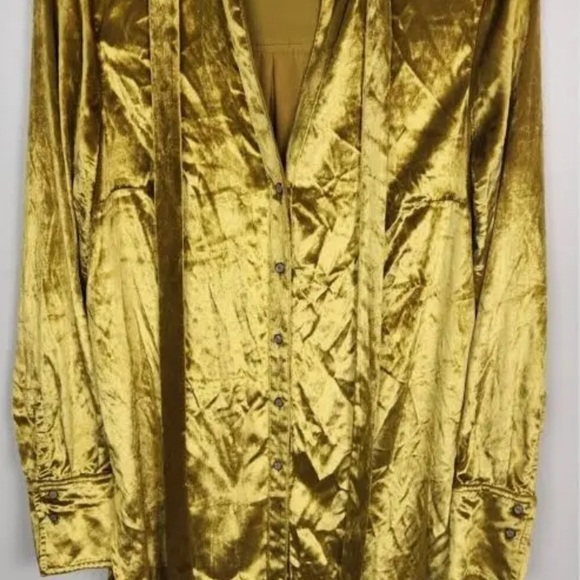 Anthropologie Maeve Crushed Velvet High Low Tunic￼ Top Size 4 Yellow Gold Boho - Picture 3 of 3